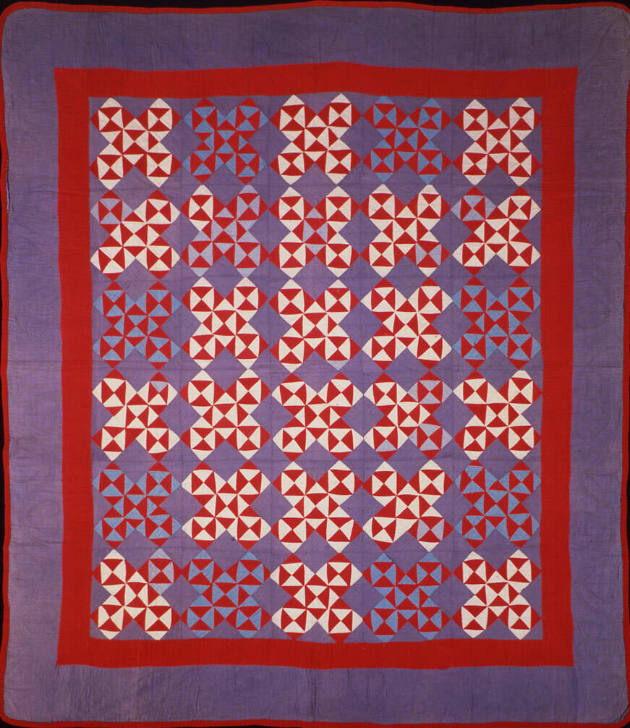 Mrs. Daniel J. Yoder, “Hour Glass Variation Quilt,” Topeka, Indiana, 1915, Cotton, 74 × 63 3/4 …