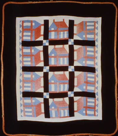 Artist unidentified, “Schoolhouse Quilt,” Midwestern United States, 1910–1920, Cotton, sateen, …