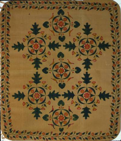 Artist unidentified, “Tablecloth”, Found in Connecticut, c. 1825, Stenciled cotton, 40 1/4 × 49…