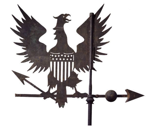 Artist unidentified, “Eagle and Shield Weathervane”, Massachusetts, c. 1800, Cast bell metal, 3…