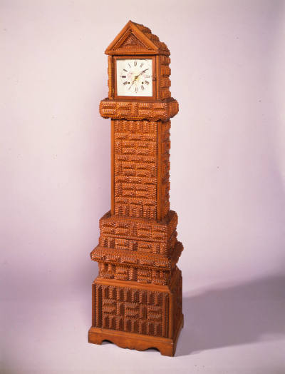 Artist unknown; Seth Thomas works, “Tramp Art Clock”, United States, 1900, Carved wood case, pa…