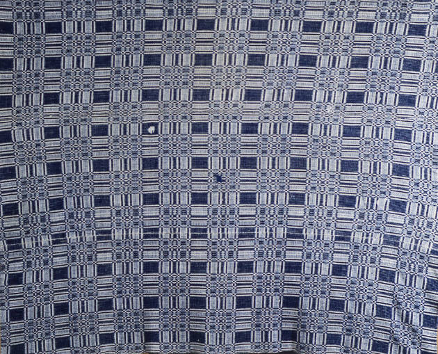 Artist unidentified, “Blue and White Geometric Overshot,” Illinois, 19th century, Wool and line…