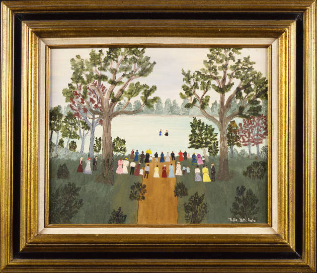 Tella Kitchen, “Baptism in the Wabash,” Independence, Indiana, 1975, Oil on canvas, 16 3/4 × 20…