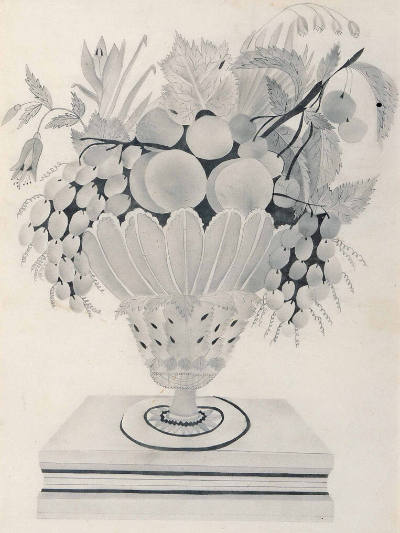 Vase of Fruit
Artist unidentified
New England
c. 1830–1860
Watercolor and pencil on paper
…