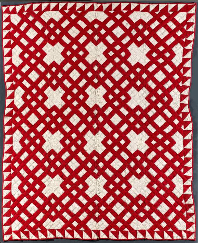 Unidentified women of the Walker household, “Red and White Lattice with Sawtooth Border Quilt,”…