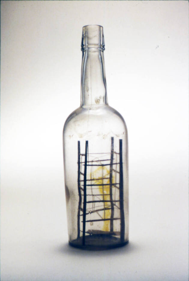 Artist unidentified, “Scaffold,” Salisbury Beach, 1875–1920, Glass, wood, thread, 11 3/4 × 3 1/…