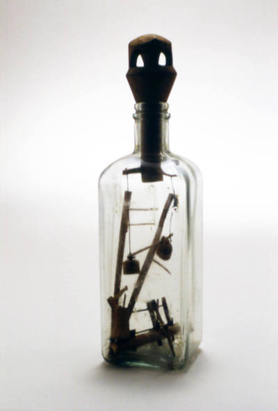 Artist unidentified, “Ladder, Sawhorse, and Tools”, Found in Maine, n.d., Glass, wood, thread, …
