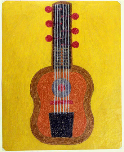 Eddie Arning, (1898–1993), “Guitar,” Austin, Texas, 1964–1965, Wax crayon and pencil on wove ta…