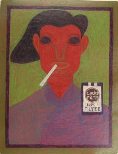 Eddie Arning, (1898–1993), “Girl Smoking Lucky Filters,” Austin, Texas, 2/23/1968–3/5/1968, Pen…
