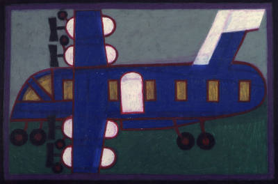Eddie Arning, (1898–1993), “Airplane”, Austin, Texas, n.d., Oil pastel on wove green paper, 21 …