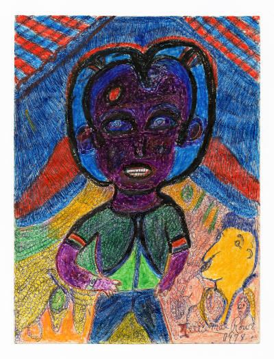 Nellie Mae Rowe, (1900–1982), “Untitled, Boy with Blue Hat,” Vinings, Georgia, 1978, Crayon and…