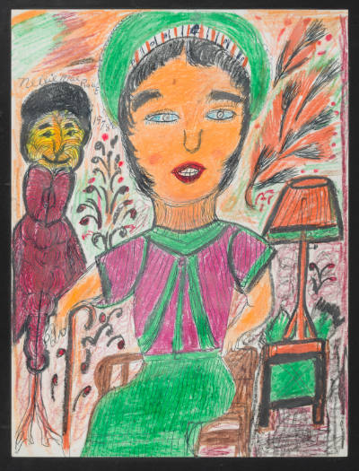 Nellie Mae Rowe, “Untitled: Woman with Green Hat”, Vinings, Georgia, 1978, Crayon and pen on pa…