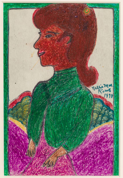 Nellie Mae Rowe, “Untitled (Woman with Purple Skirt)”, Vinings, Georgia, 1978, Crayon, felt-tip…