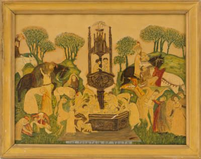 C.  Graef, “Fountain of Youth,” New York City, 1946, Charcoal pencil, oil and varnish on canvas…