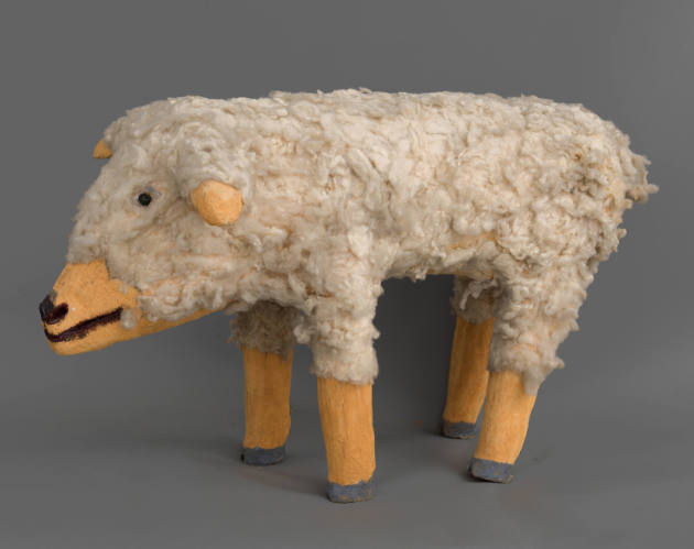 Felipe Benito Archuleta, “Sheep”, Tesuque, New Mexico, 1982, Cottonwood, sheep's wool, glass ma…