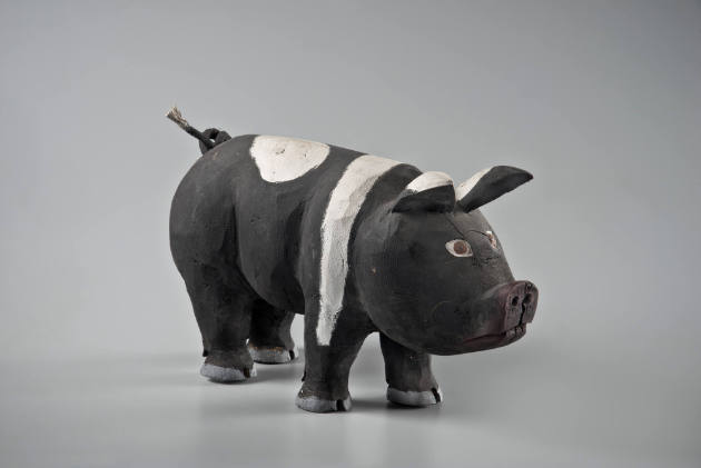 Felipe Benito Archuleta, Leroy Archuleta, “Pig”, New Mexico, 1982, Cottonwood, paint, rope tail…