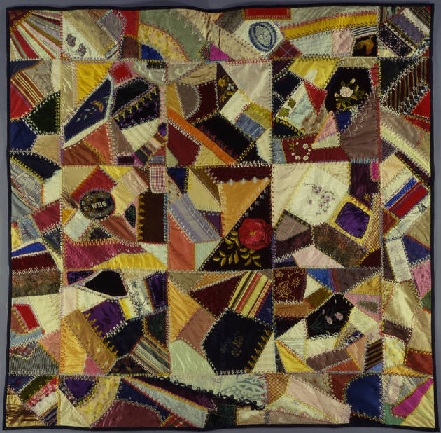 "W.H.G.", “W.H.G. Red Rose Crazy Quilt,” United States, 1893–1915, Silk, velvet, brocade, cotto…