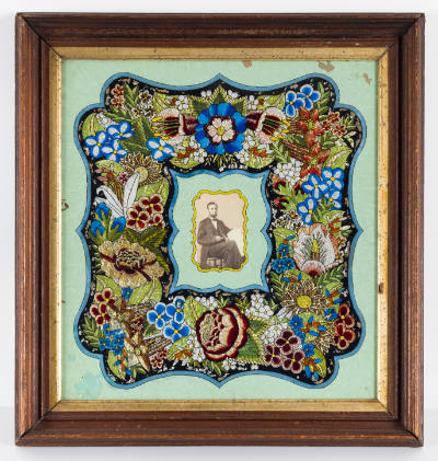 Artist unidentified, “Tinsel Painting with Photograph of Abraham Lincoln,” United States, c. 18…