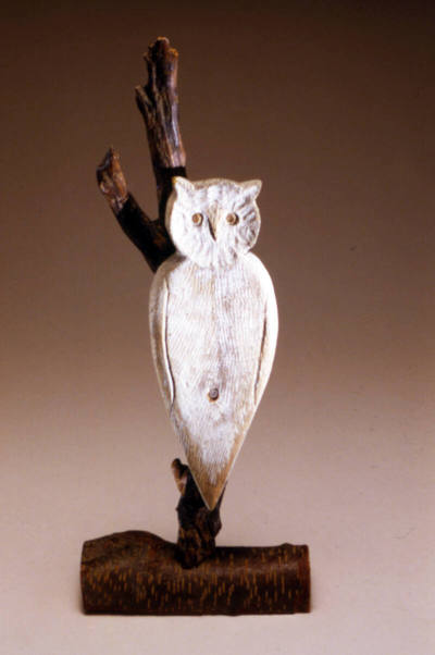 Artist unidentified, “Owl on Tree,” United States, 1890, Traces of paint on wood, nails, 17 1/8…