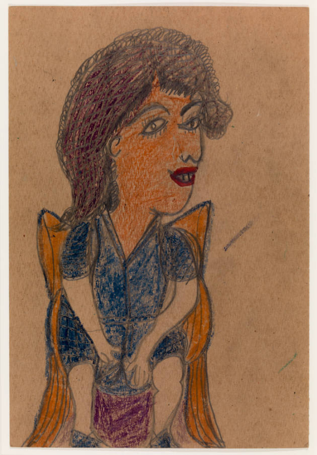 Nellie Mae Rowe, (1900–1982), “Untitled (woman sitting in orange chair)”, Vinings, Georgia, n.d…
