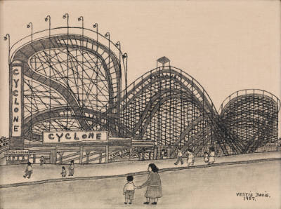 Vestie Davis, (1903–1978), Coney Island Cyclone, New York City, 1957, Ink and charcoal on canva…