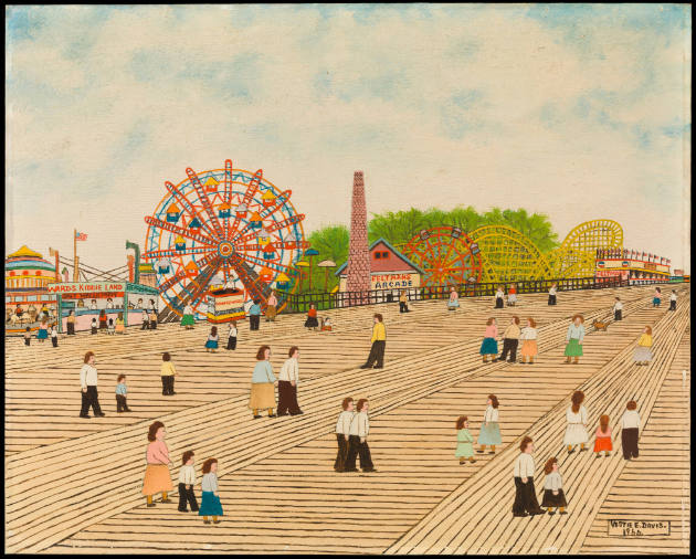 Vestie Davis, (1903–1978), Boardwalk with Wonder Wheel, New York City, 1960, Oil on canvas boar…