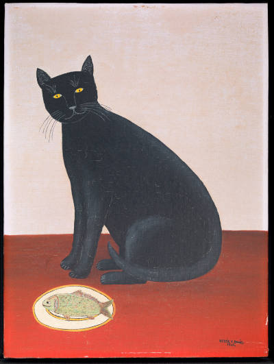 Vestie Davis, (1903–1978), Cat with Fish, New York City, 1964, Oil on canvas board, 16 × 12", B…