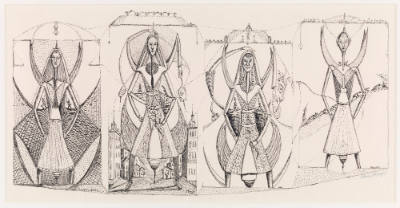 Louis Monza, (1897–1984), “Marionettes,” New York City, 1958, Ink on paper, 16 × 27 in., Collec…