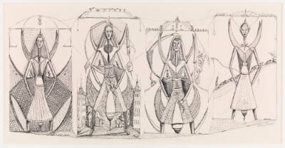 Louis Monza, (1897–1984), “Marionettes,” New York City, 1958, Ink on paper, 16 × 27 in., Collec…