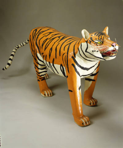 Leroy F. Ortega, (b. 1948), “Tiger,” Santa Fe, New Mexico, 1981, Paint on cottonwood, 26 × 51 3…