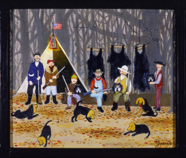 Josephine Graham, “Bear Hunt,” Little Rock, Arkansas, 1986, Alkyd paint on canvas, 9 1/2 × 10 3…