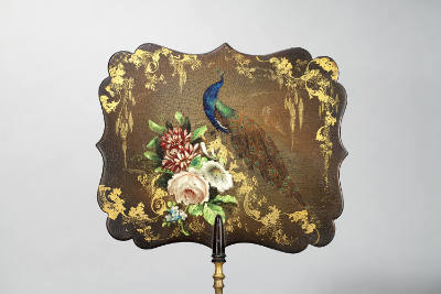 Artist unidentified, “Hand Screen”, England, Early 19th Century, Paint on papier-mâché and wood…