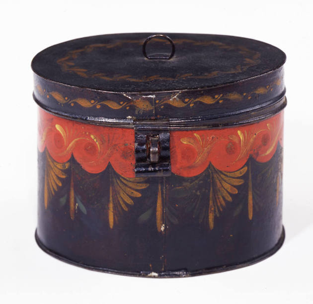 Francis Buckley, “Oval Box”, Stevens Plains, Maine, Early 19th Century, Paint on tinplate, 4 3/…