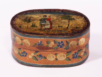 Artist unidentified, “Bride's Box”, Eastern United States, 19th Century, Paint on wood, 8 x 18 …