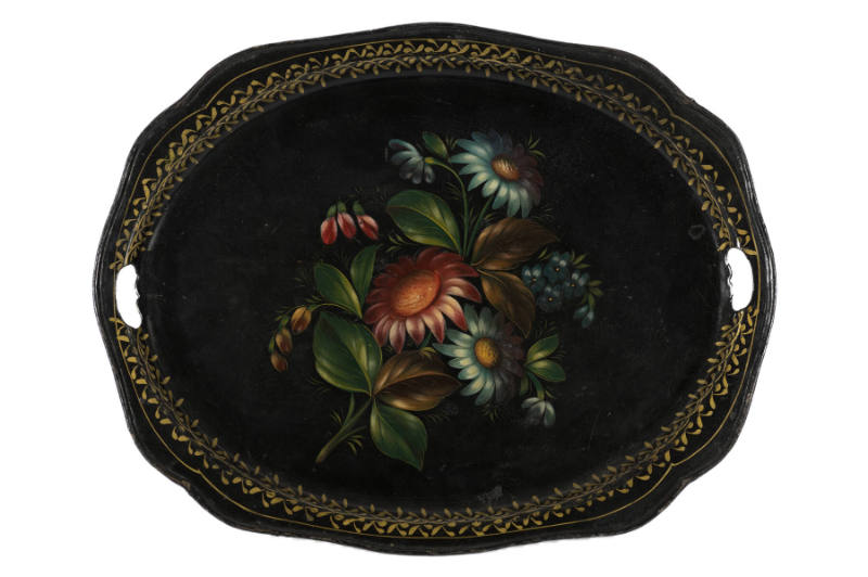 Artist unidentified, “Tray”, Russia, 19th Century, Paint on sheet-metal, 5/8 x 12 x 15 1/4 in.,…