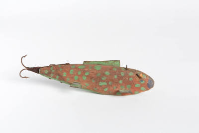 Artist unidentified, “Fish Decoy,” Midwest, 20th Century, Paint on wood, metal, 1 7/8 × 6 3/4 ×…