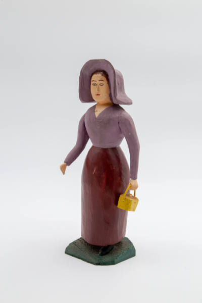 Earl Eyman, “Woman in Lavender Outfit,” Drumright, Oklahoma, 20th century, Paint on carved wood…