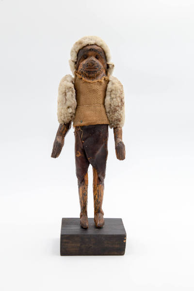 Artist unidentified, “Monkey Doll,” Shenandoah Valley, Virginia, 1860, Paint on wood, sheep ski…