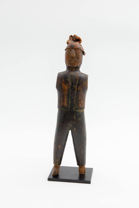 Artist unidentified, “Man in Leather Cap,” United States, 20th Century, Paint on wood, leather …