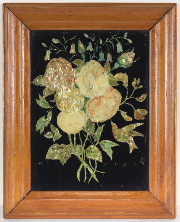 Artist unidentified, “Flowers with Black Background”, United States, 1850–1875, Reverse paintin…