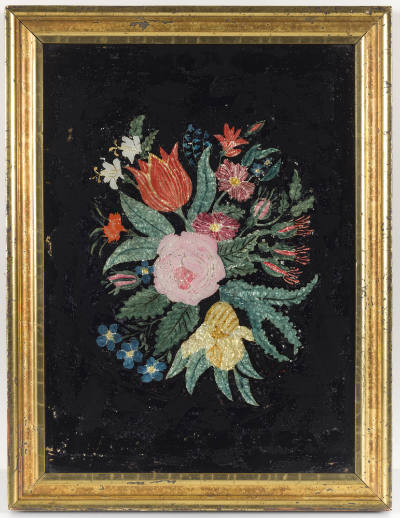 Artist unidentified, “Flowers with Black Background, Pink Flower Center”, United States, 1850–1…