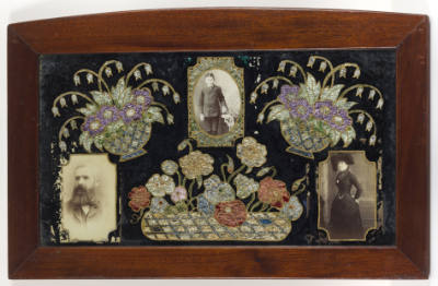 Artist unidentified “Basket of Flowers with Photographs of Man, Woman, and Boy”, Hummelstown, P…