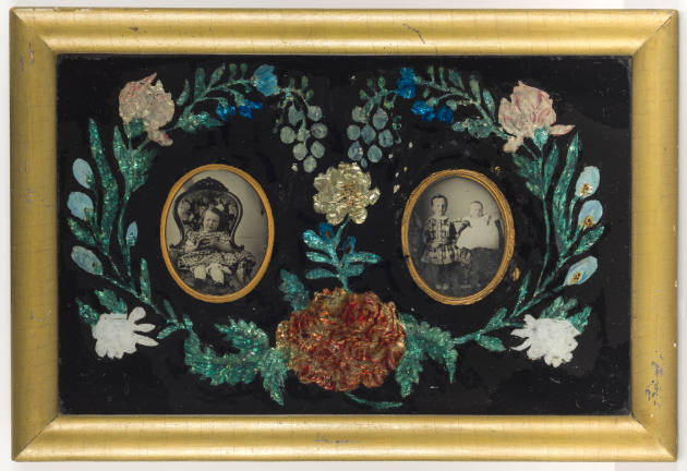 Artist unidentified, “Wreath of Flowers with Daguerreotypes of Children,” United States, c.1865…