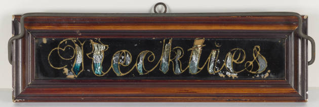 Artist unidentified, “Neckties Sign,” United States, 1892, Reverse painting and foil on glass, …