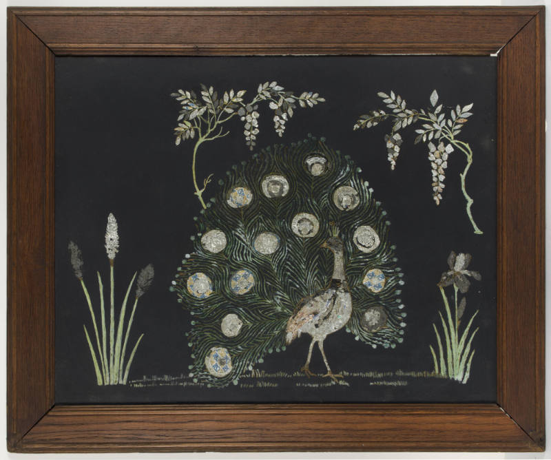 Artist unidentified, “Dressed Picture of Peacock with Iris and Thistle,” United States, Twentie…