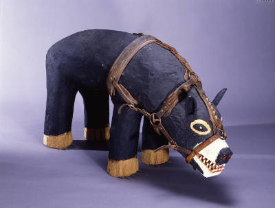 Leroy Archuleta, (1949–2002), “Black Bear with Leather Harness,” Tesuque, New Mexico, 1988, Pai…