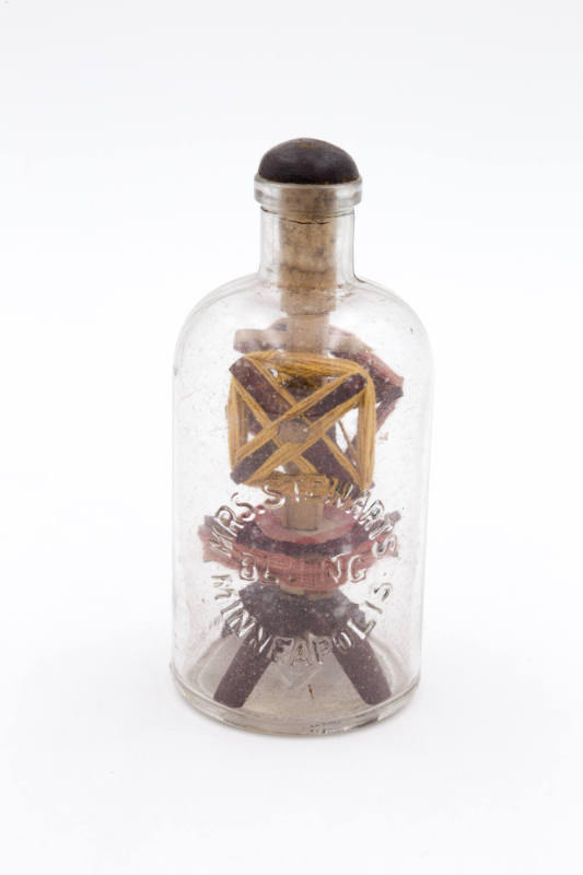 Artist unidentified, “Three Winders”, United States, n.d., Glass, wood, thread, cloth, 6 × 2 5/…