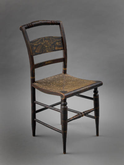 School of Lambert Hitchcock, “Pair of Chairs,” Connecticut, 1830, Gilt-stencilled wood, 34 ¾ in…