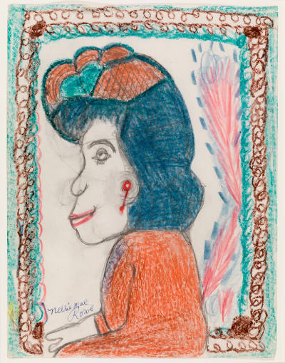 Nellie Mae Rowe, (1900–1982), “Untitled (woman wearing orange hat)”, Vinings, Georgia, n.d., Cr…
