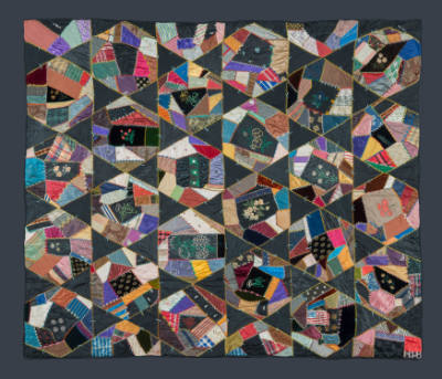 Artist unidentified, “LMH Crazy Star Quilt,” Possibly Vermont, 19th century, Silks, including s…